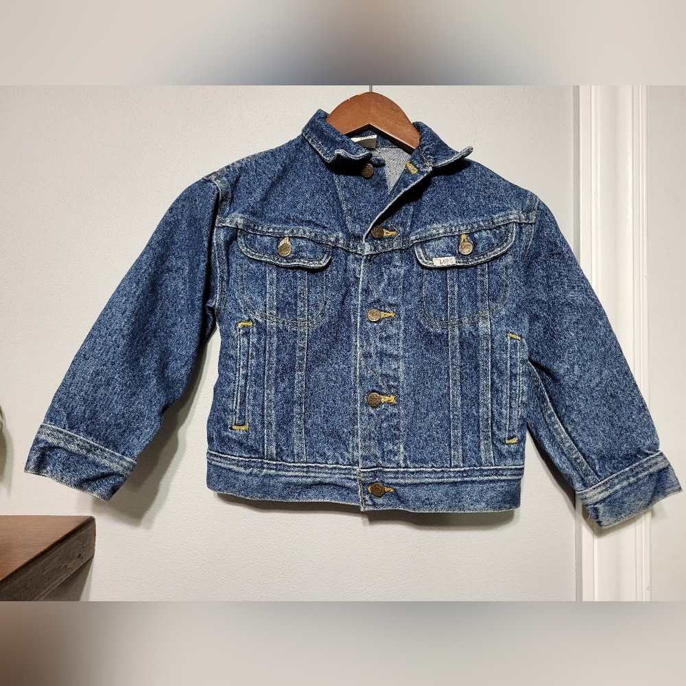 Vintage Lee Rider White Tab Button Front Denim Jean Jacket Blue Youth Size Small